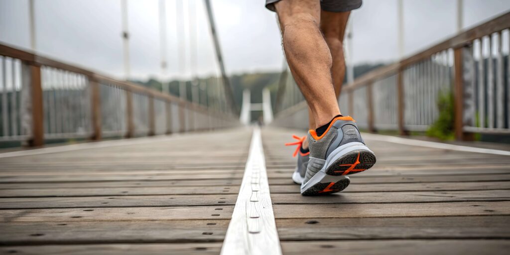 Young man with red ankle pain from plantar fasciitis while walking Concept Plantar Fasciitis Ankle Pain Walking Injury Young man Redness